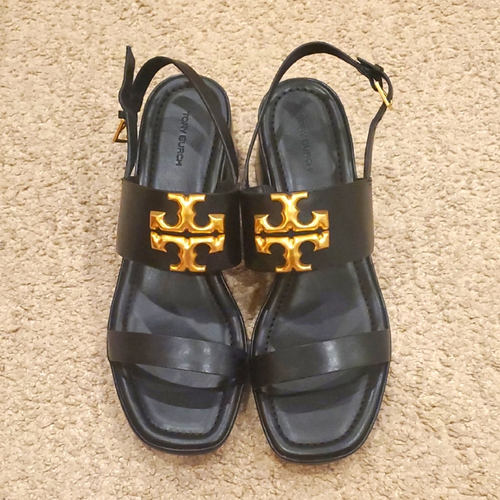 Great Condition Tory Burch Black and Gold Women's Sandals Size 10.5